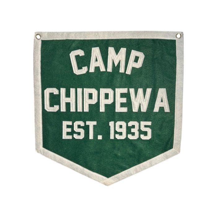 Green felt banner reading Camp Chippewa Est. 1935